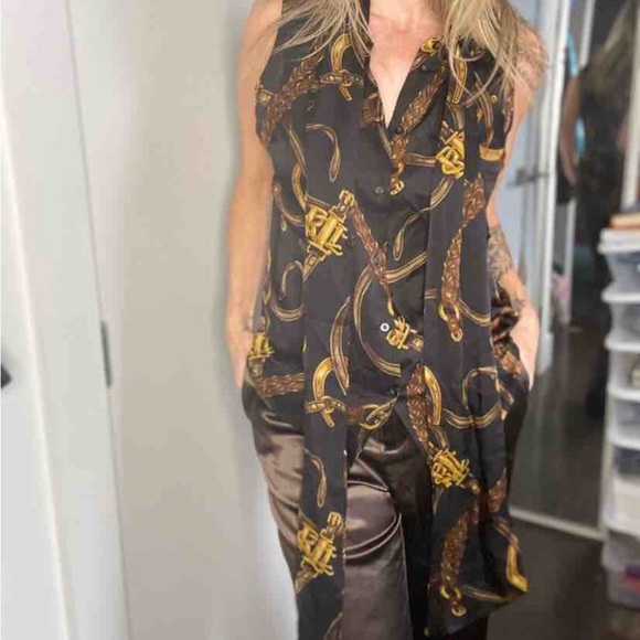 RALPH LAUREN SILK EQUESTRIAN BOW BLOUSE W/ BUTTONS FRONT CLOSURES - Picture 2 of 3